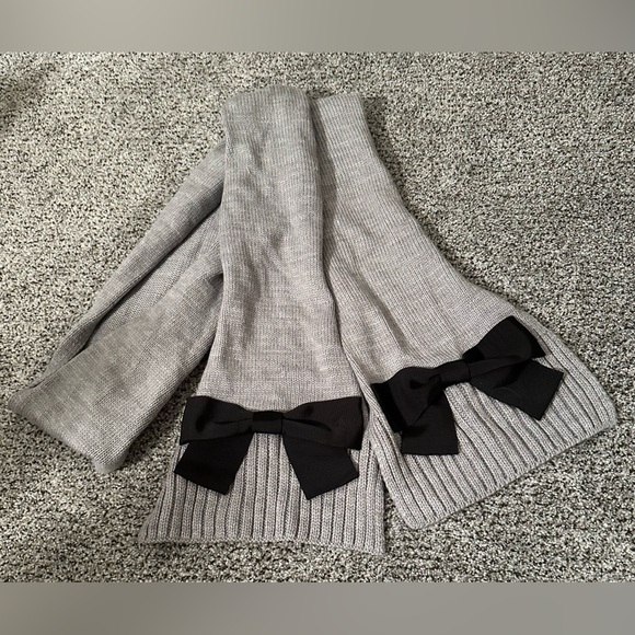 kate spade Accessories - KATE SPADE Gray Long Wool Blend Scarf Black Grosgrain Bows Cute